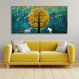 Beautiful White Horses in Forest Premium Wall Painting