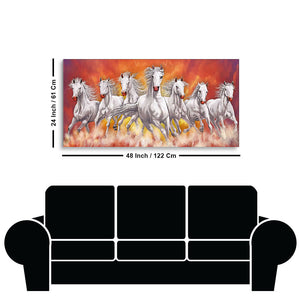 Beautiful White Seven Running Horse Premium Canvas Wall Painting