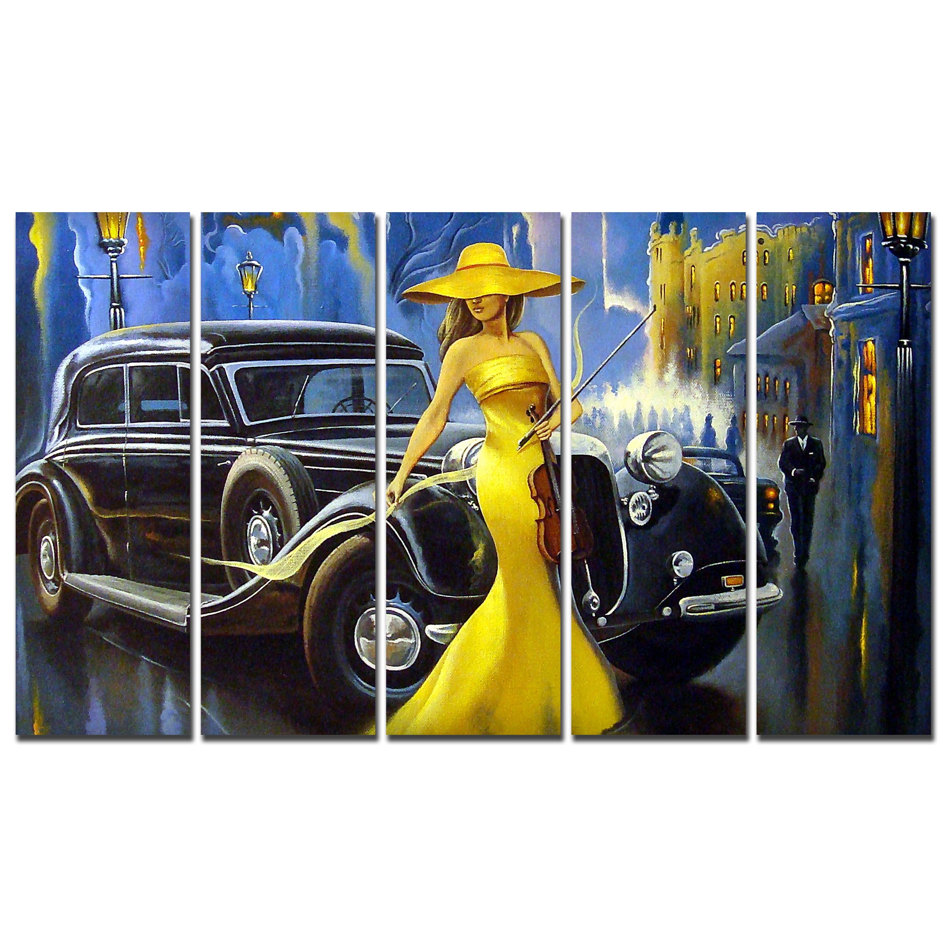 Beautiful Women with car Canvas Wall Painting 5 Pieces