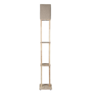 Beige Color Cotton Shade 3 Tier Shelf Storage Solid Wooden Floor Lamp