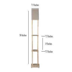 Beige Color Cotton Shade 3 Tier Shelf Storage Solid Wooden Floor Lamp
