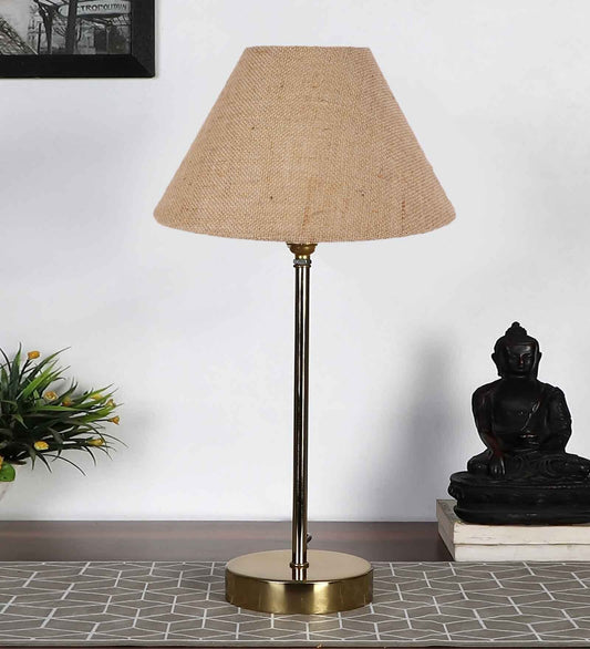 Beige Color Traditional Bedside Table Lamp with Golden Finish Base