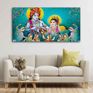 Big Panoramic Radha Krishna Canvas Wall Painting