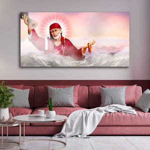 Big Size Devotional Sai Baba Wall Painting