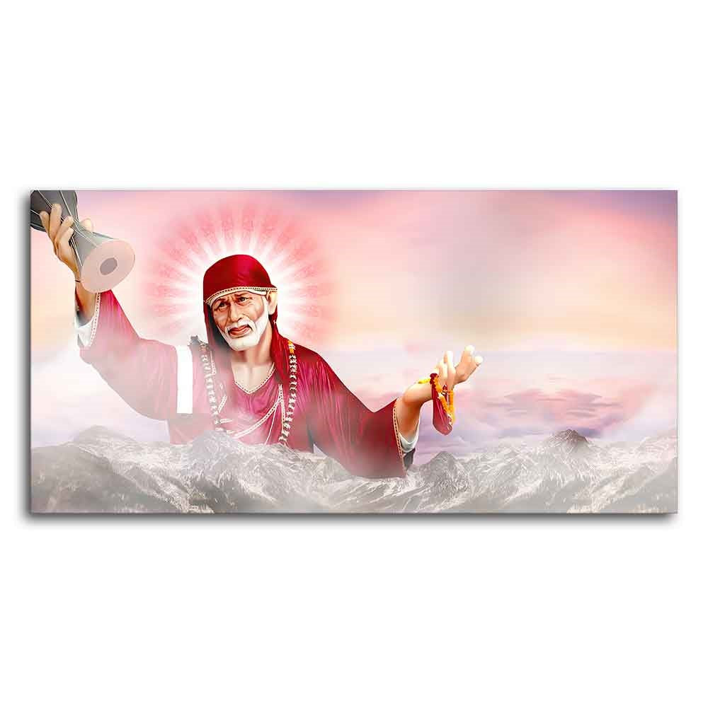 Big Size Devotional Sai Baba Wall Painting