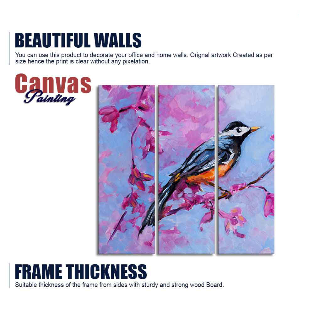 Bird with Nature Abstract design 3 Pieces Wall Painting