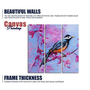 Bird with Nature Abstract design 3 Pieces Wall Painting