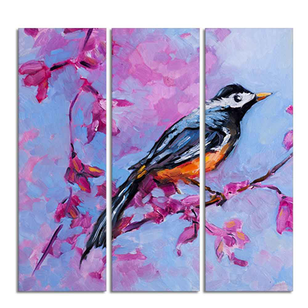 Bird with Nature Abstract design 3 Pieces Wall Painting