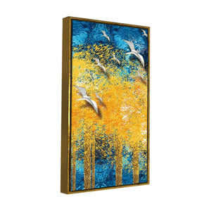 Birds Flying Over Golden Trees Forest Premium Canvas Wall Painting