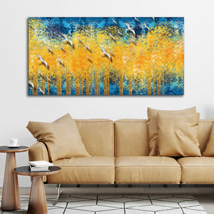 Birds Flying Over Golden Trees Forest Wall Painting