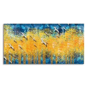 Birds Flying Over Golden Trees Forest Wall Painting