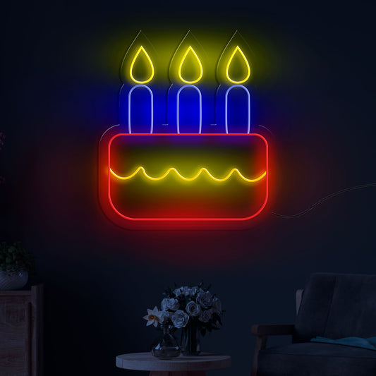 Birthday Cake with Candle Neon Sign LED Light