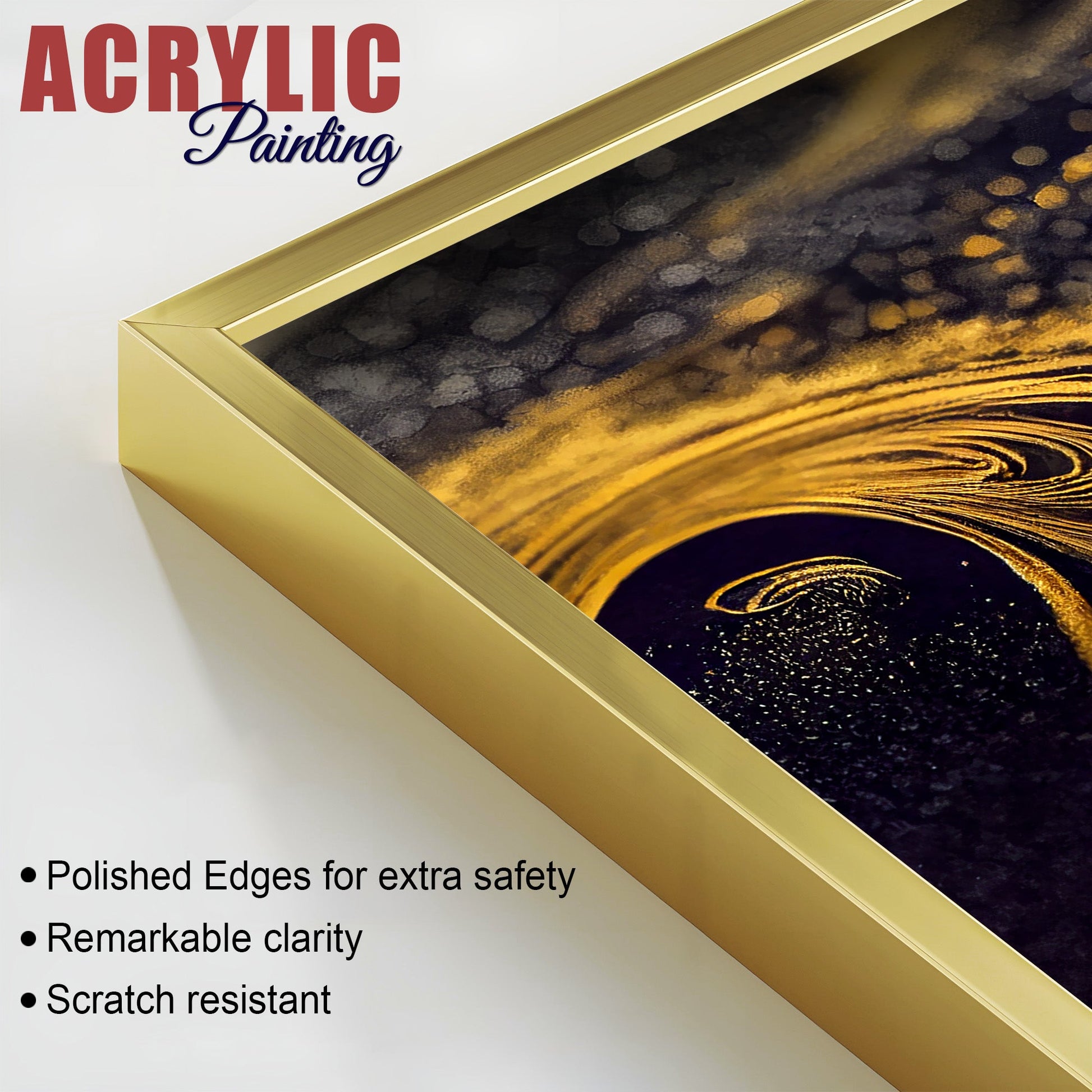 Black and Gold Swirling Acrylic Floating Wall Painting Set of 2