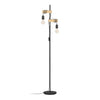 Black Metal & Natural Wooden Floor Lamp with Two Bulb