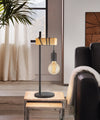 Black Metal & Natural Wooden Table Lamp with Bulb