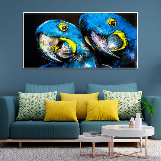 Blue Parrots Pastel Art Wall Painting