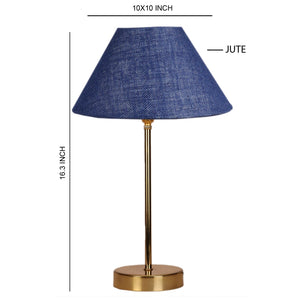 Blue Solid Traditional Bedside Table Lamp with Golden Finish Base