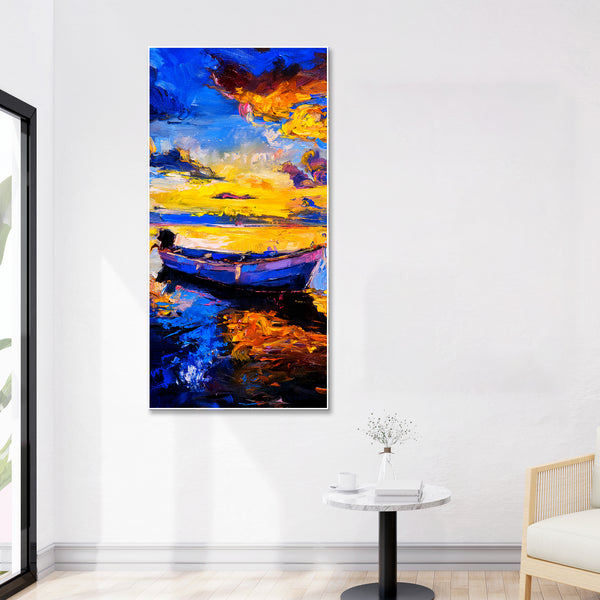 Boat & Sunset Floating Canvas Wall Painting