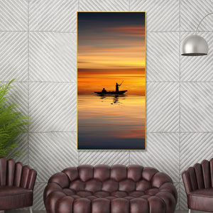 Boat Sailing at Sunset Floating Canvas Wall Painting