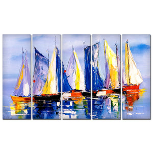 Boats in Ocean Canvas Wall Painting 5 Pieces