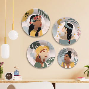 Boho Lady Premium Wall Plates Painting Set of Four