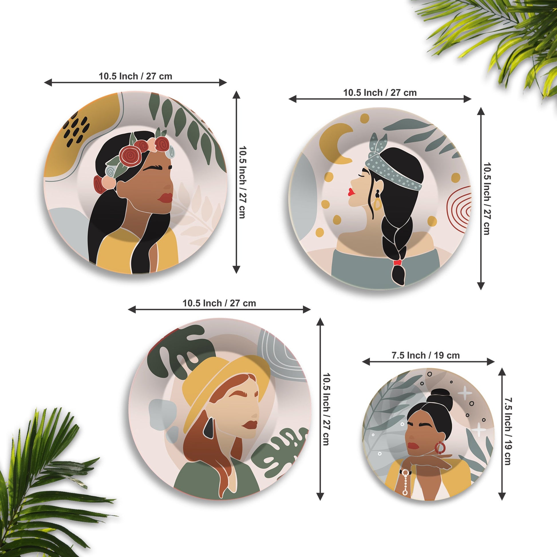 Boho Lady Premium Wall Plates Painting Set of Four