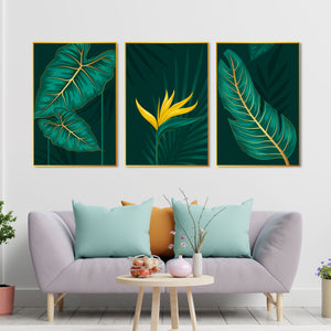 Botanical Leaf Floating Canvas Wall Painting Set of Three