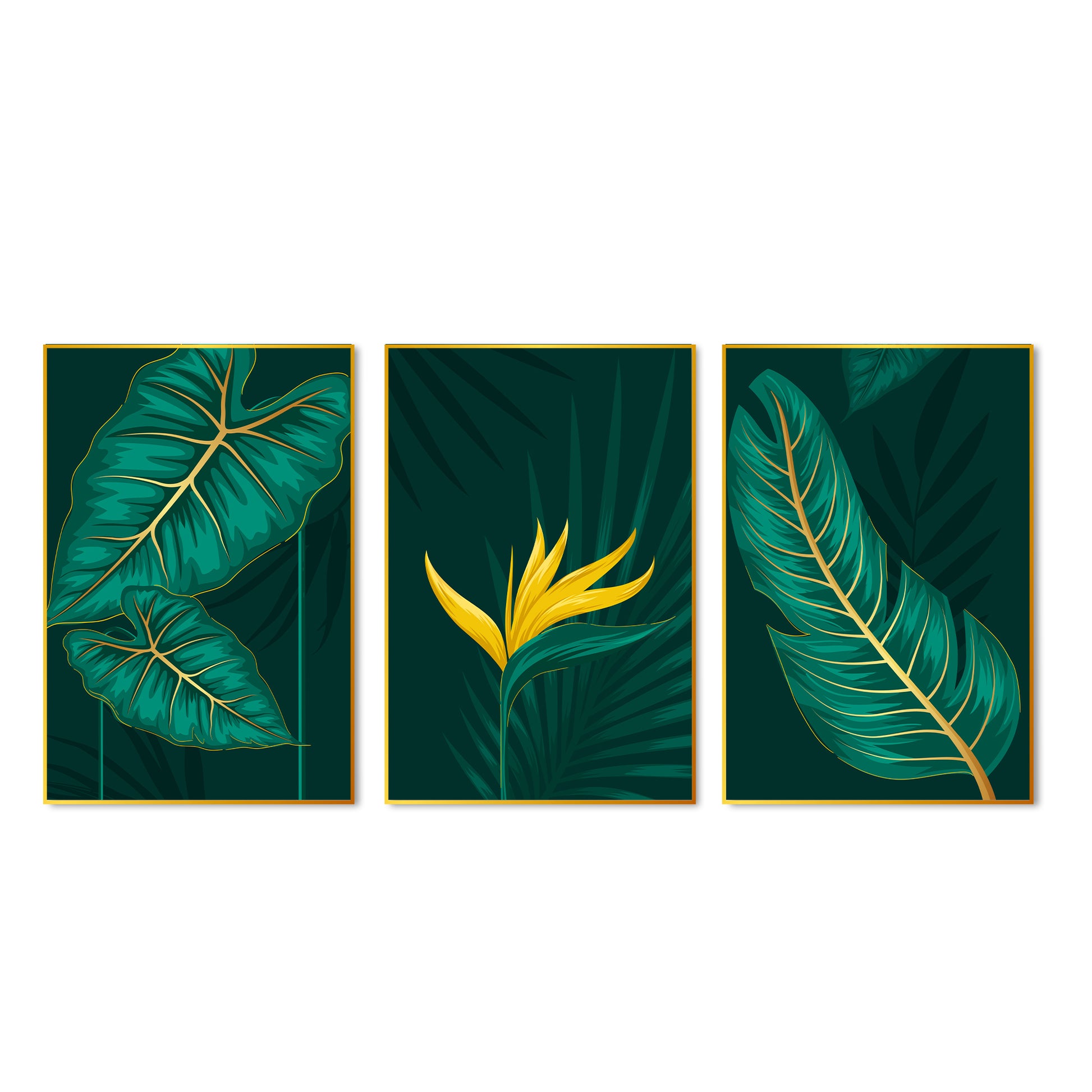 Botanical Leaf Floating Canvas Wall Painting Set of Three