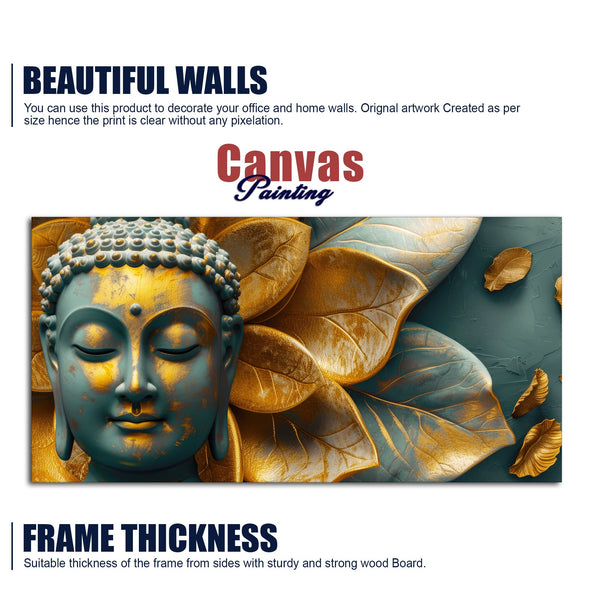 Buddha Statue with Golden Flower Leaf Art Canvas Wall Painting