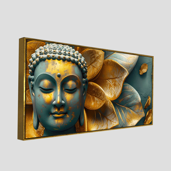 Buddha Statue with Golden Flower Leaf Art Canvas Wall Painting