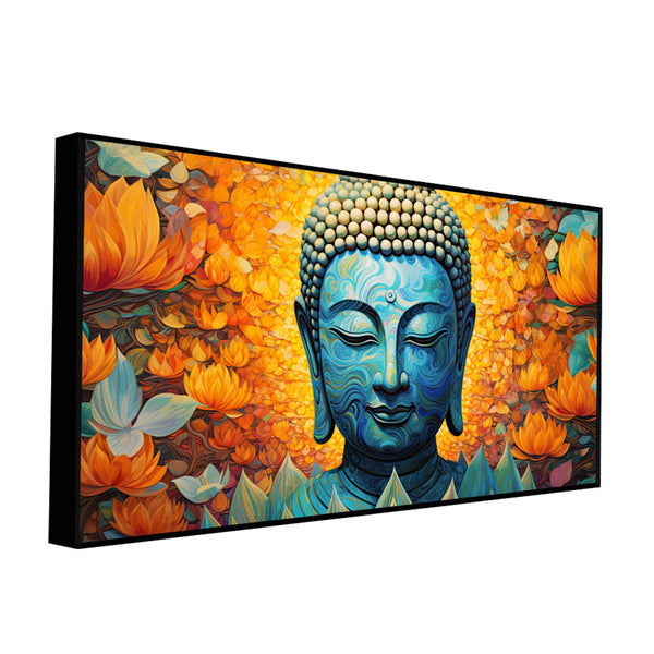 Buddhist Statue with Lotus Flowers Background Canvas Wall Painting