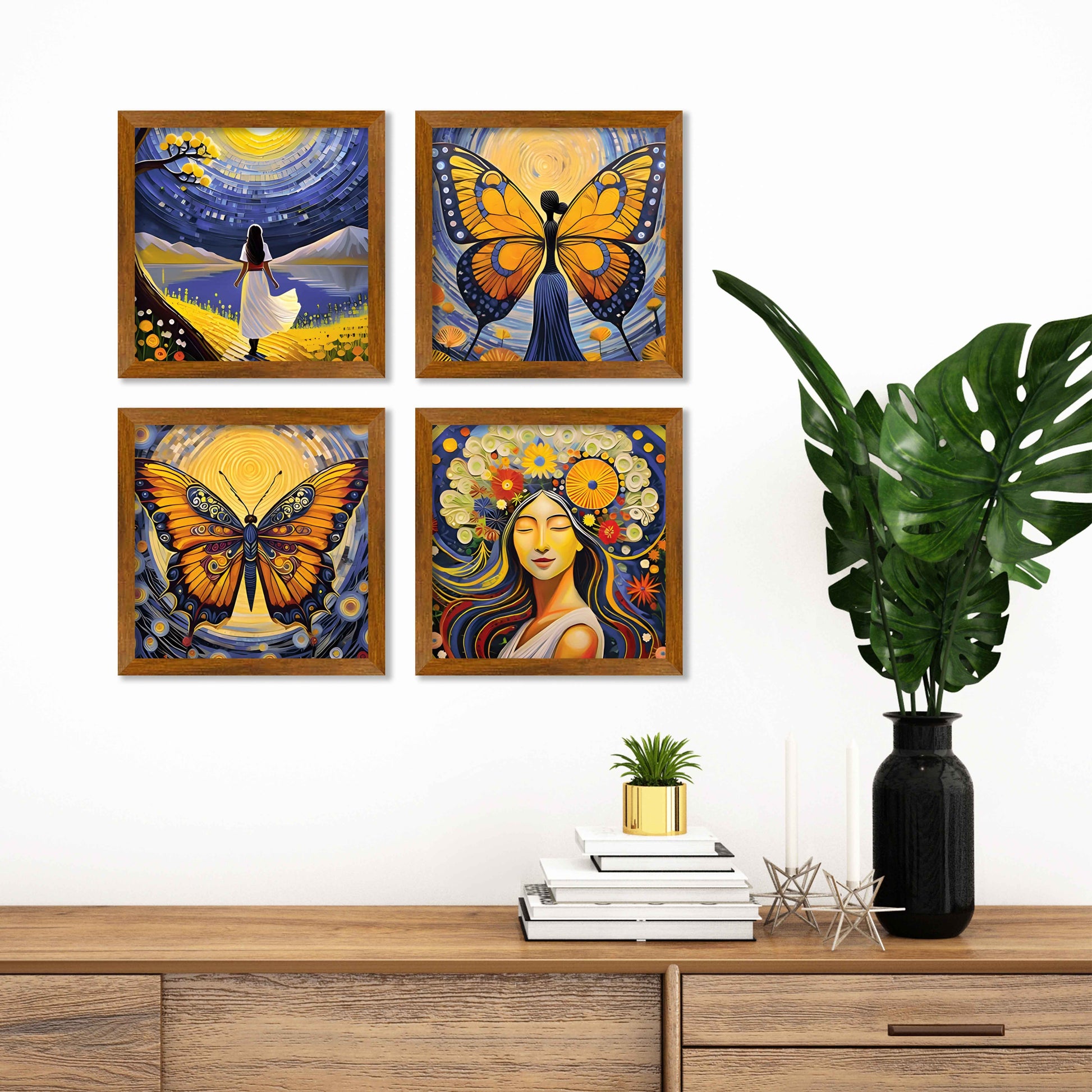 Butterflies Modern Art Wall Frame Set of Four