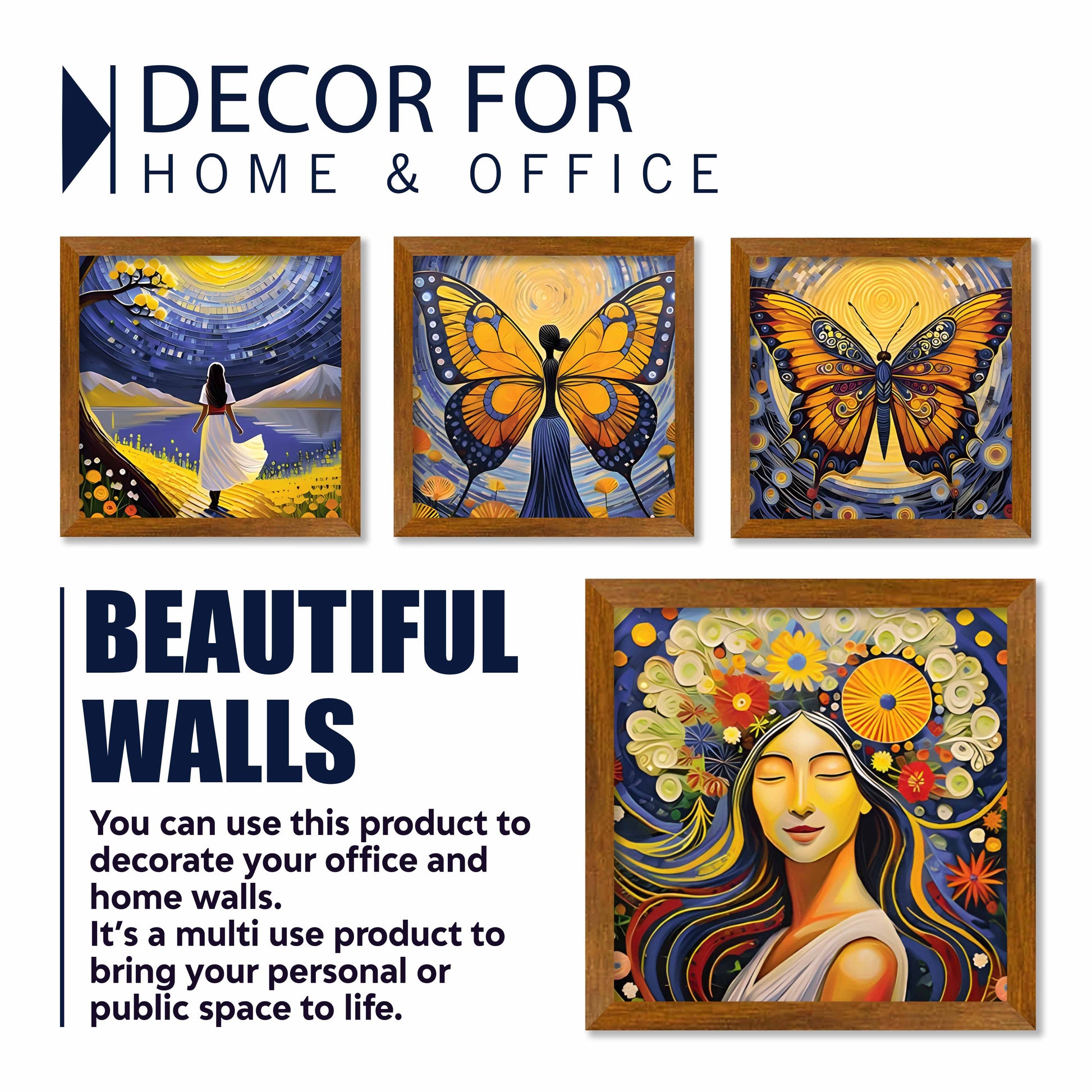 Butterflies Modern Art Wall Frame Set of Four