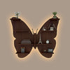 Butterfly Shape Backlit Designer Wooden Wall Shelf / Book Shelf / Night Light, Walnut Finish