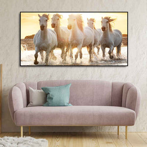 Camargue White Horses Running in Seaside Premium Wall Painting