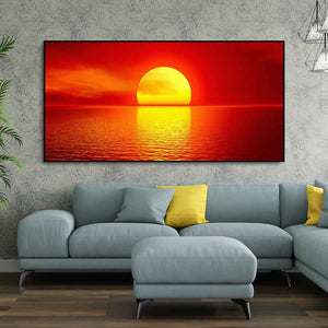 Canvas Wall Painting of Scarlet Sunset Over Ocean