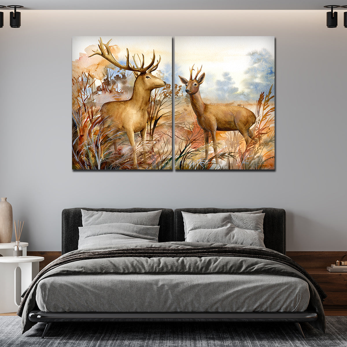 Canvas Wall Painting Pair of Deer in the Forest Set of 2