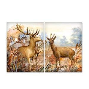 Canvas Wall Painting Pair of Deer in the Forest Set of 2