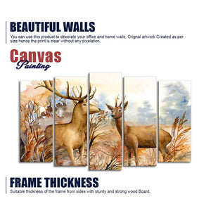 Canvas Wall Painting Pair of Deer in the Forest Set of Five Pieces