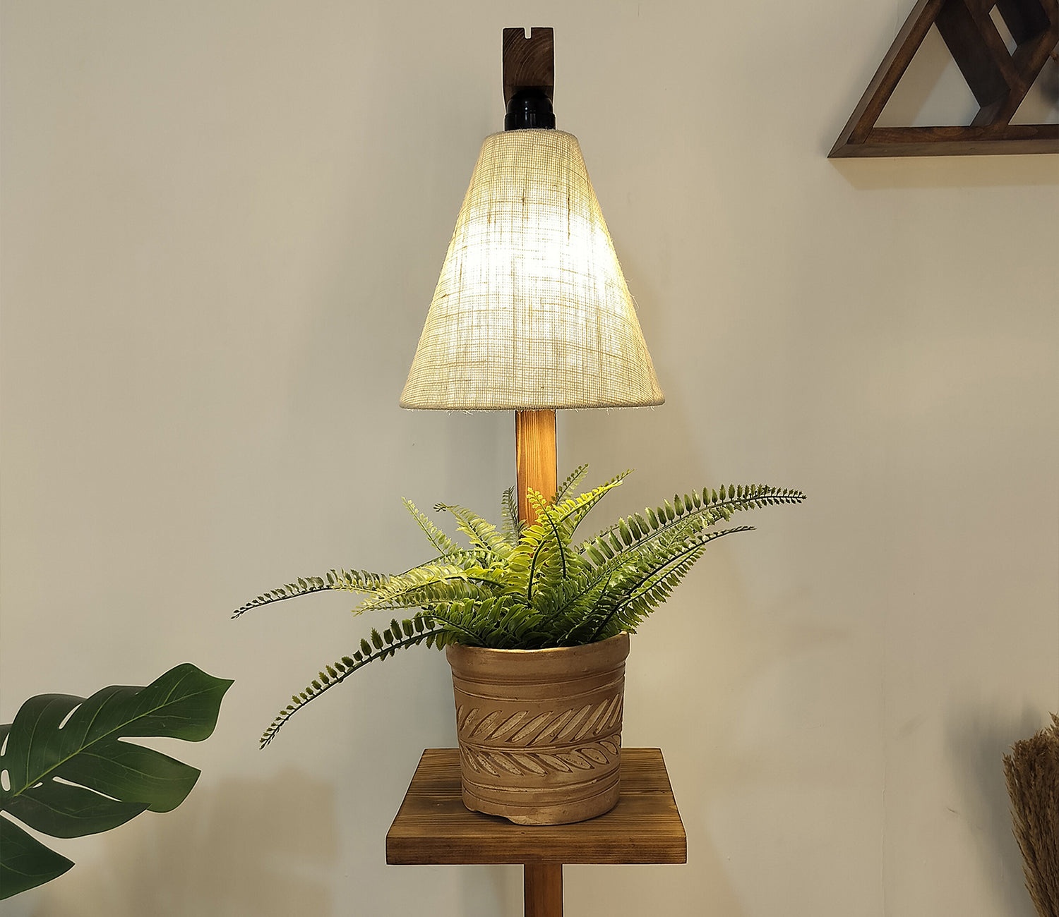 Castle 3 Tier Floor Lamp with Brown Base and Jute Fabric Lampshade