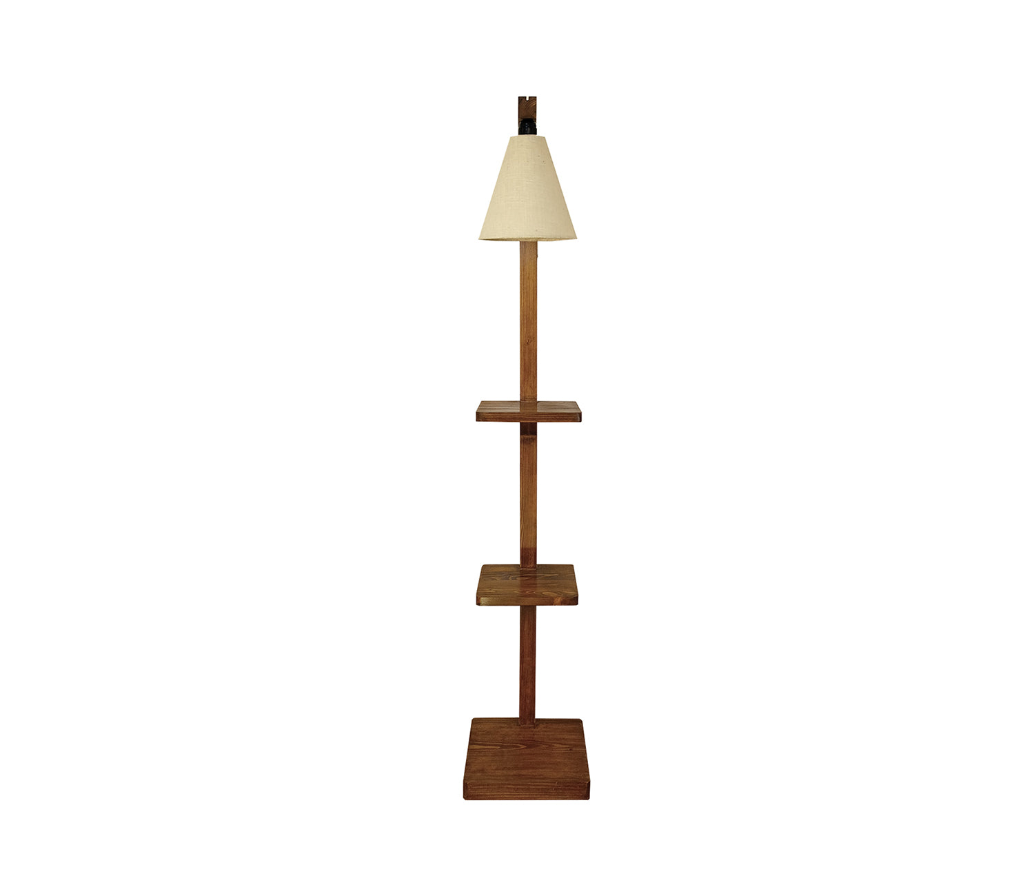 Castle 3 Tier Floor Lamp with Brown Base and Jute Fabric Lampshade