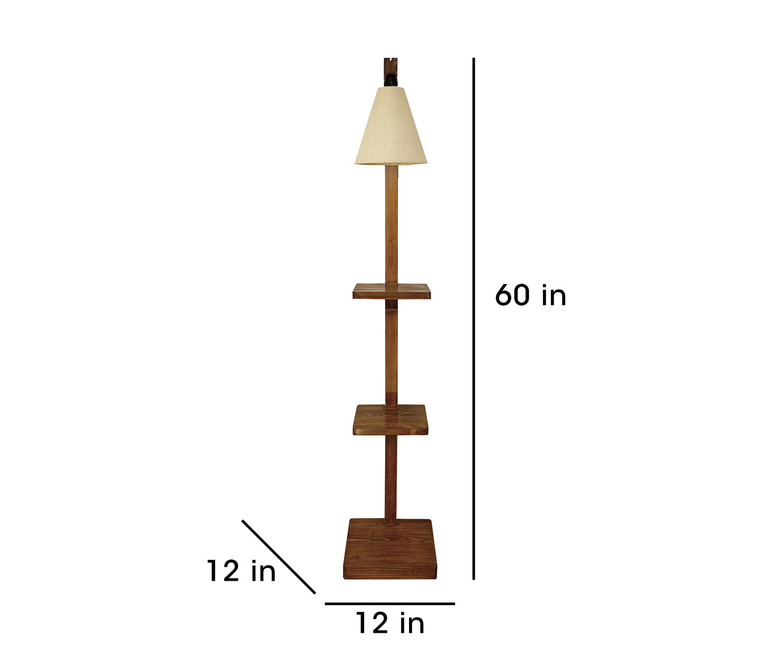 Castle 3 Tier Floor Lamp with Brown Base and Jute Fabric Lampshade