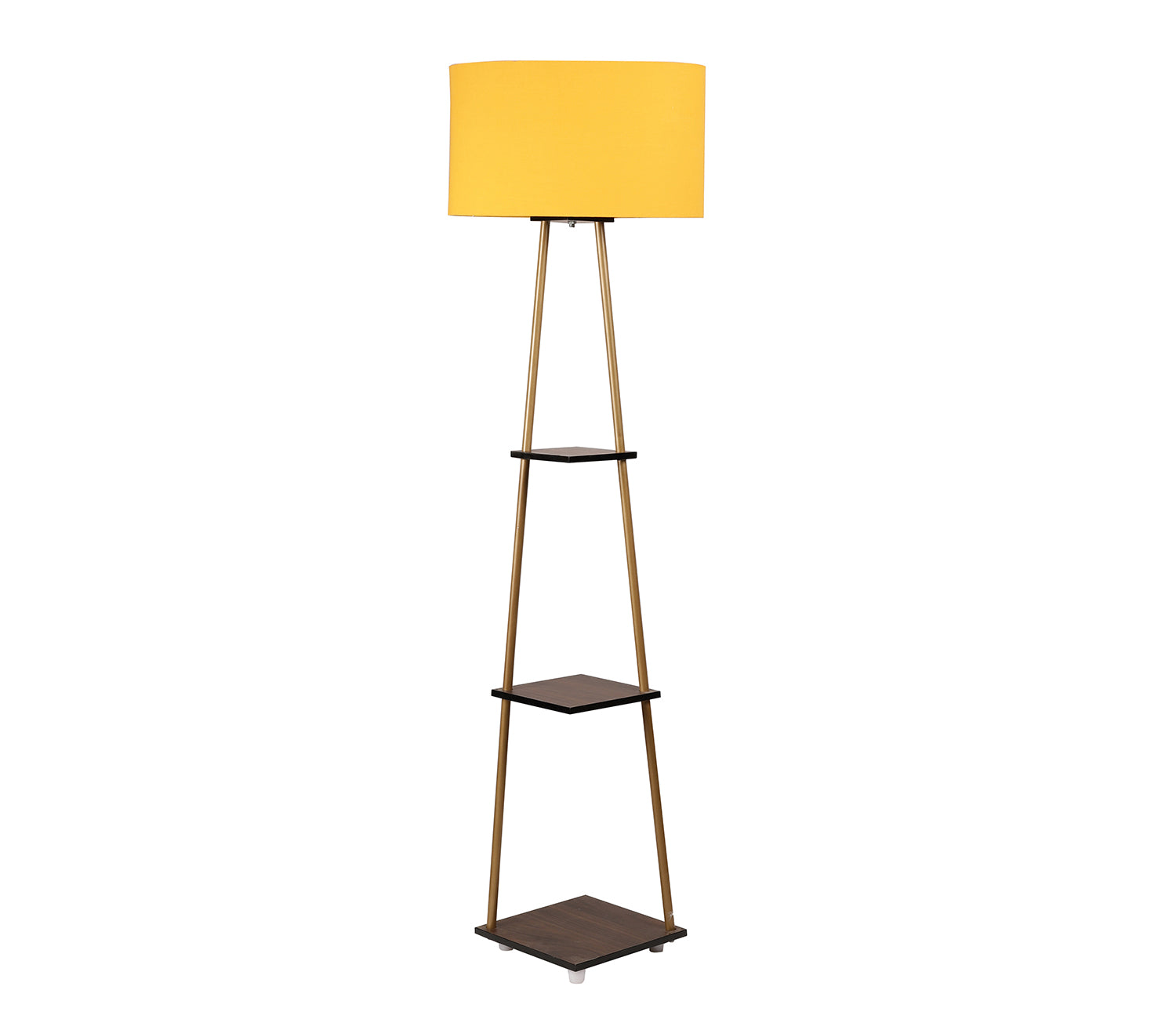 Castle 3 Tier Yellow Color Shelf Storage Floor Lamp with Golden Metal Legs