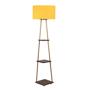 Castle 3 Tier Yellow Color Shelf Storage Floor Lamp with Golden Metal Legs