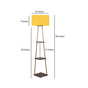 Castle 3 Tier Yellow Color Shelf Storage Floor Lamp with Golden Metal Legs