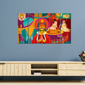 Celebration Onam Festival Canvas Wall Painting 5 Pieces