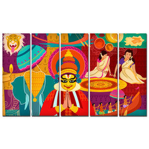 Celebration Onam Festival Canvas Wall Painting 5 Pieces