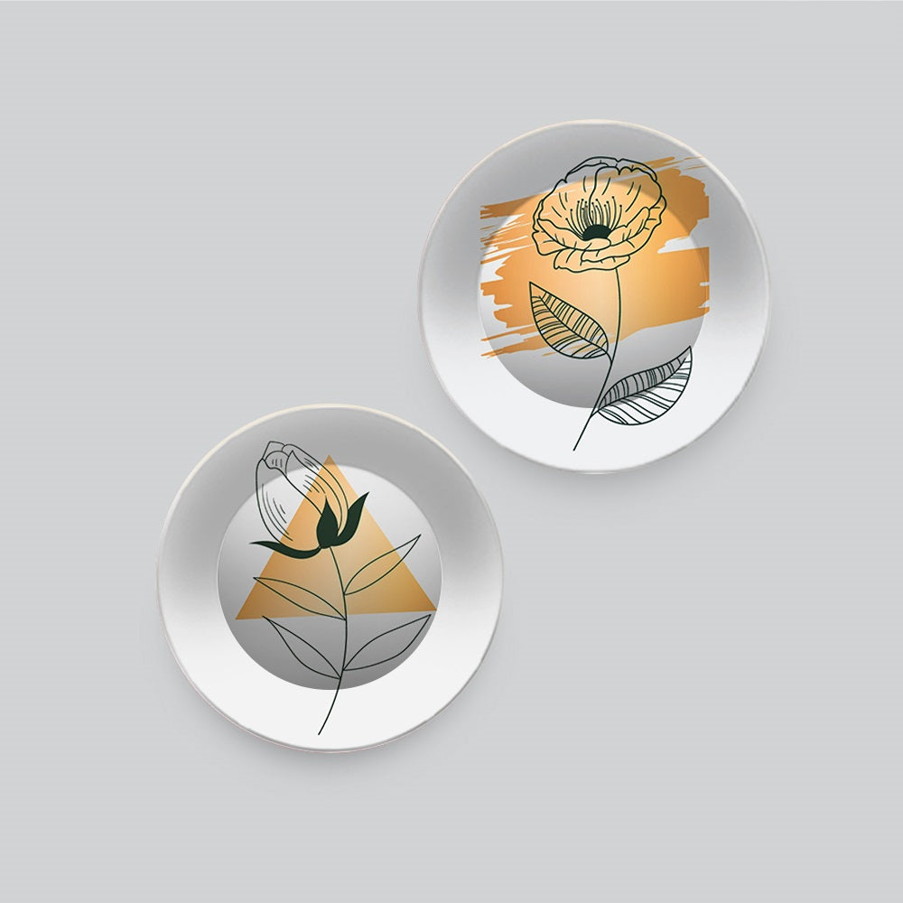 Ceramic Wall Plates with Beautiful Flowers Leaf Design Art Hanging Plates of Two Pieces