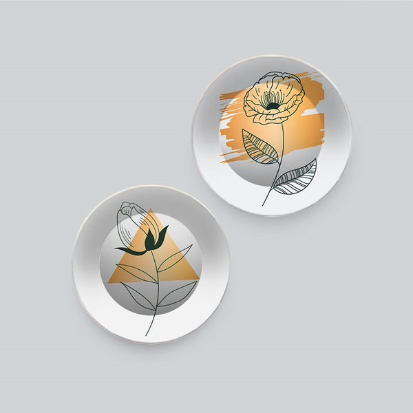 Ceramic Wall Plates with Beautiful Flowers Leaf Design Art Hanging Plates of Two Pieces