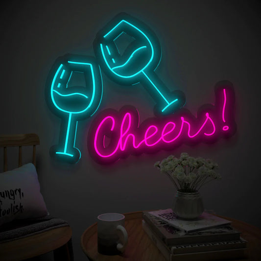 Cheers Wine Glass Design Neon LED Light